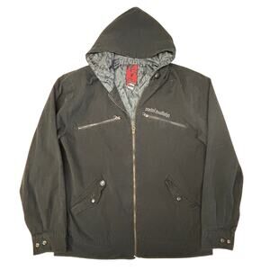 Metal Mulisha Hooded Black Jacket Y2K L Zip Up Motocross Skull Cotton AOP
